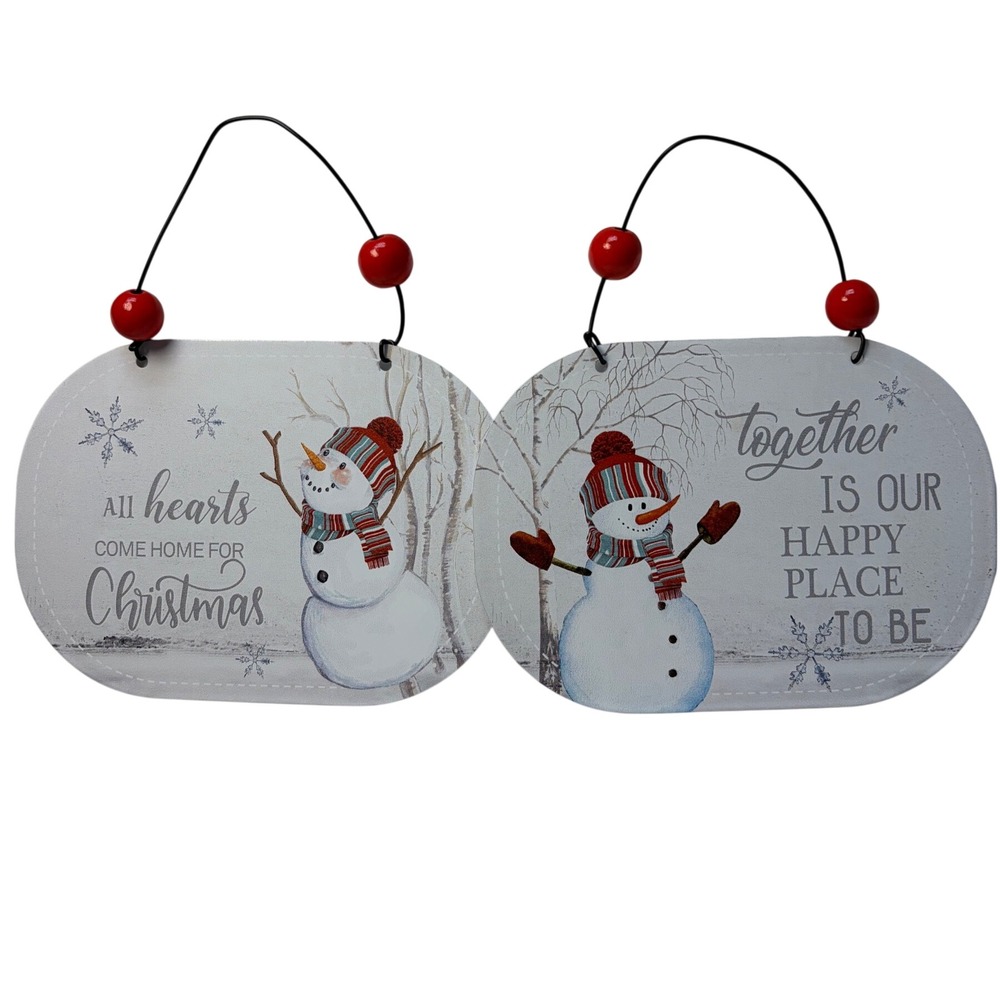 Set of 2 Snowman Christmas metal Wall Hanging Signs Holiday Decor C22244